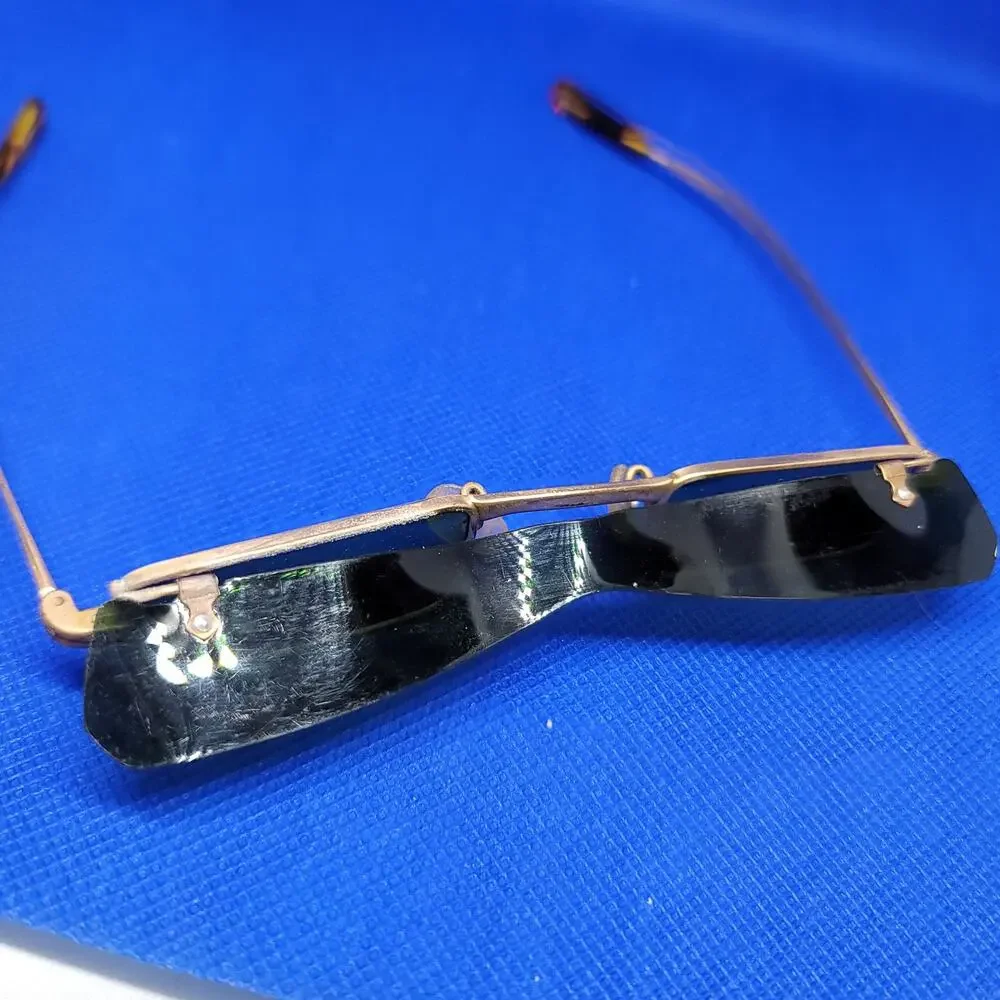 1960's KK Spectacle Co. Glasses Flip Top Sunglasses With Case Green Lenses Japan